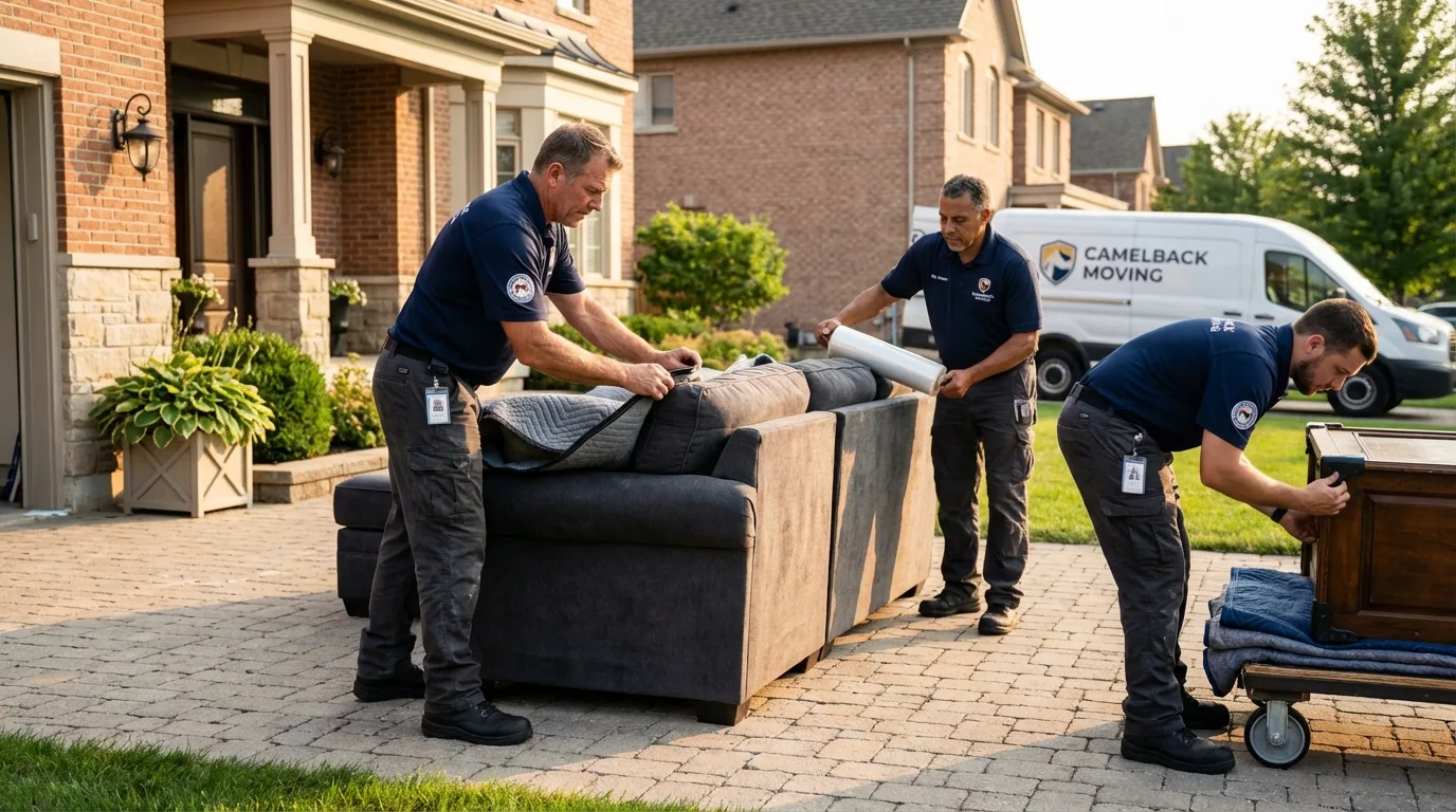 Large estate moving crew wrapping furniture in Hampton, IL
